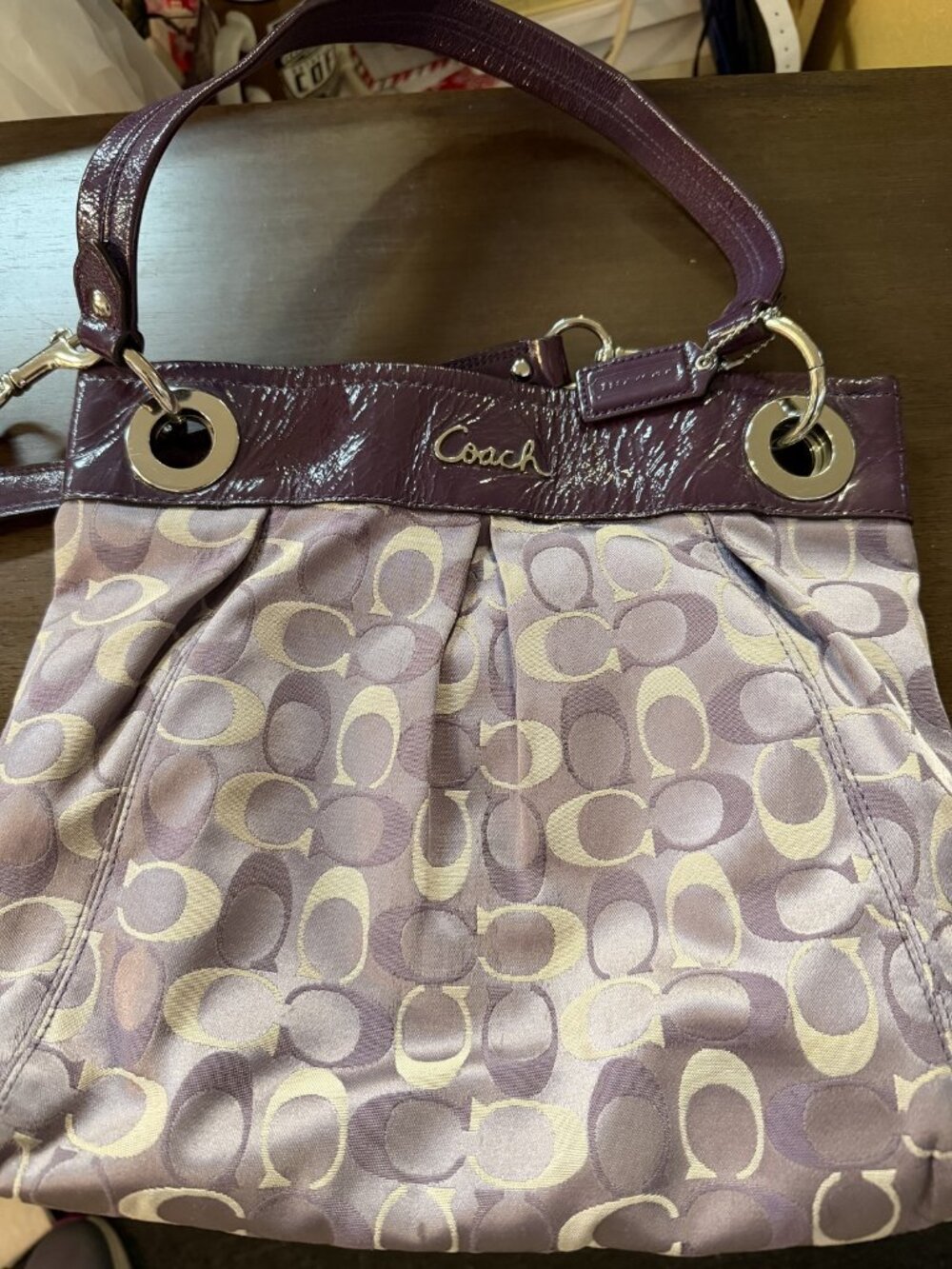 Coach Size OSFA Signature Canvas Shoulder Bag with Patent Leather